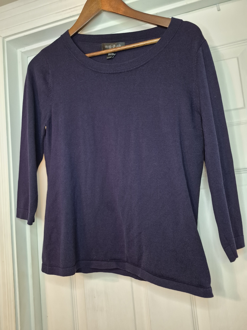 August Silk Women's Navy  3/4 Sleeve Top XL Silk Blend